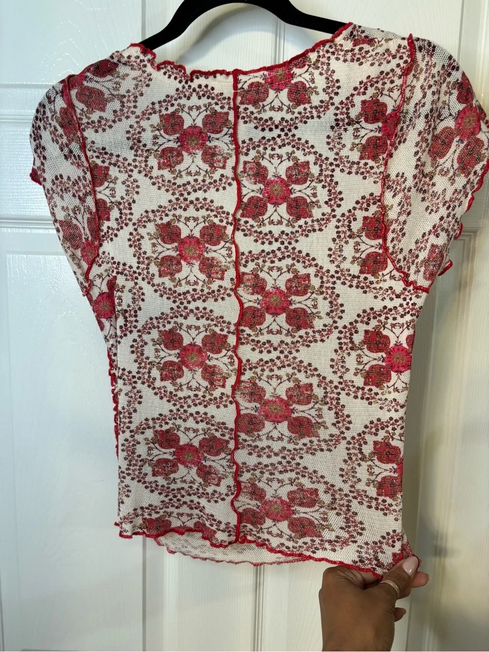 Free People Oh My Baby Tee Floral Mesh Ruched Coquette Boho Top M
